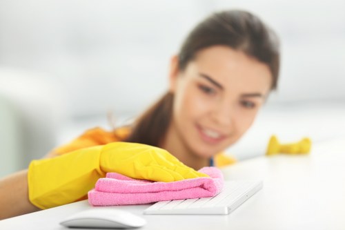Office floor care and sanitizing supplies used for commercial cleaning